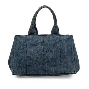 Pre-Loved Prada Denim Canapa Logo Satchel